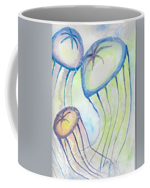 Jellyfish Coffee Mug featuring the painting Trio Jellyfish by Chanler Simmons