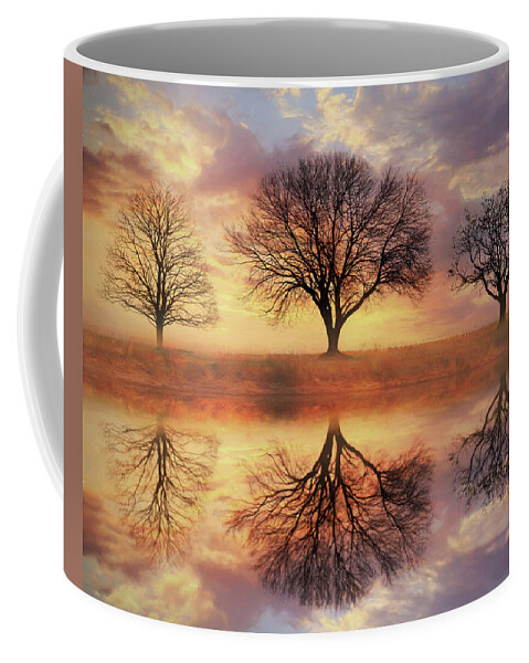 Tree Coffee Mug featuring the mixed media Trio of Trees by Lori Deiter