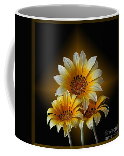 Peruvian Daisy Coffee Mug featuring the photograph Triple Sunshine Black and Gold by Shirley Mangini