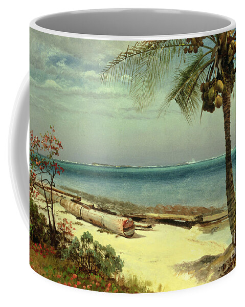 Shore; Exotic; Palm Tree; Coconut; Sand; Beach; Sailing Coffee Mug featuring the painting Tropical Coast by Albert Bierstadt