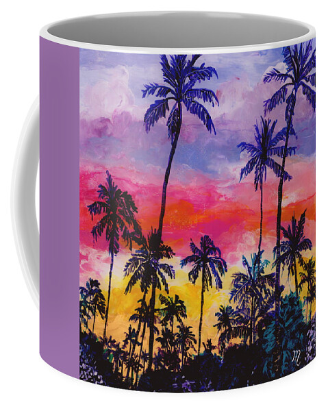 Coconut Trees Coffee Mug featuring the painting Tropical Coconut Trees by Marionette Taboniar