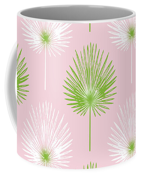 Tropical Coffee Mug featuring the mixed media Tropical Leaves on Pink 2- Art by Linda Woods by Linda Woods