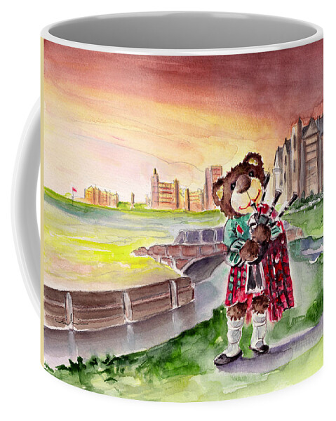 Animals Coffee Mug featuring the painting Truffle McFurry Playing The Bagpipes At St Andrews by Miki De Goodaboom