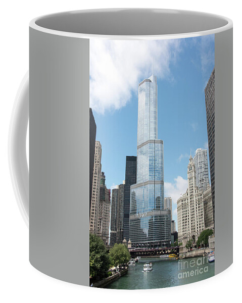 Boats Coffee Mug featuring the photograph Trump Tower Overlooking the Chicago River by David Levin