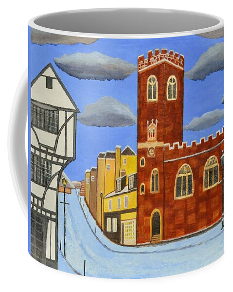 Tudor Building Church Painting Acrylic Print History England Birthday Mum Dad Sister History Exeter Architecture Coffee Mug featuring the painting Tudor House in Exeter by Magdalena Frohnsdorff