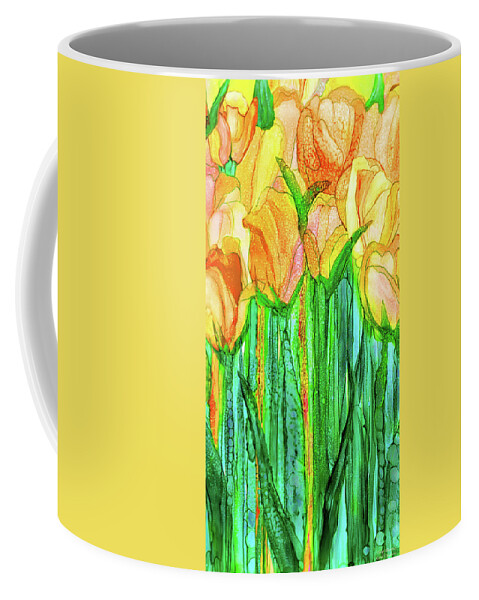 Carol Cavalaris Coffee Mug featuring the mixed media Tulip Bloomies 2 - Yellow by Carol Cavalaris