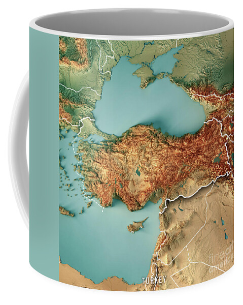 Turkey Coffee Mug featuring the digital art Turkey Country 3D Render Topographic Map Border by Frank Ramspott