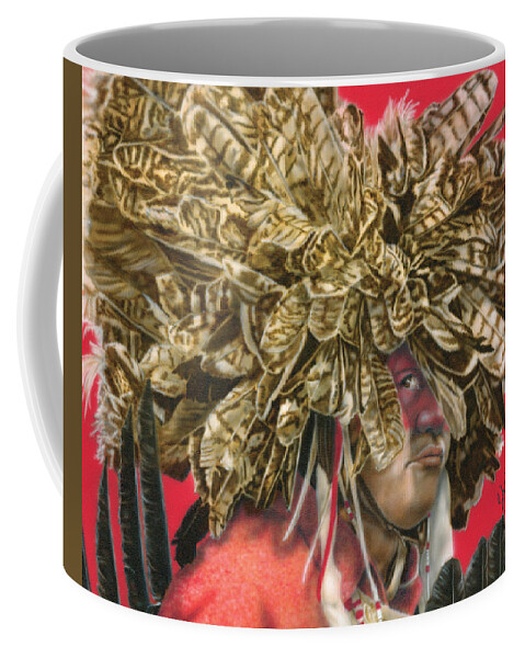  Coffee Mug featuring the painting Turkey Feather Headress by Wayne Pruse