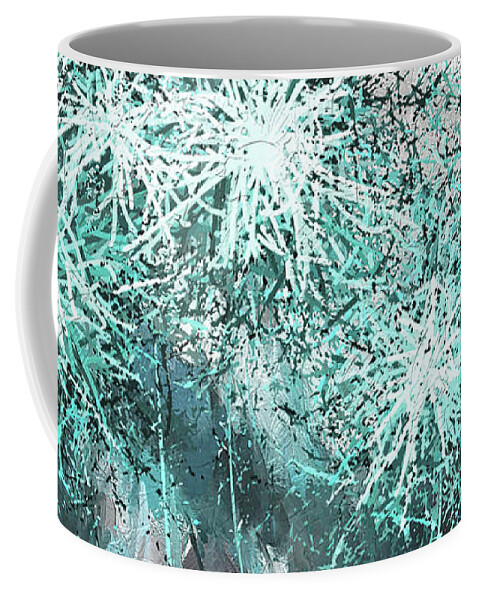  Coffee Mug featuring the painting Turquoise Explosions - Blue and Gray Modern Art by Lourry Legarde