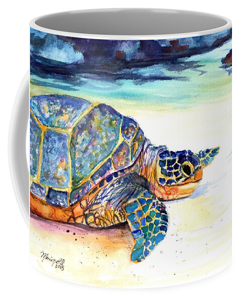 Sea Turtle Coffee Mug featuring the painting Turtle at Poipu Beach 2 by Marionette Taboniar