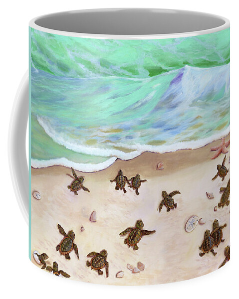 Sea Turtles Coffee Mug featuring the painting Turtle Beach by Donna Tucker