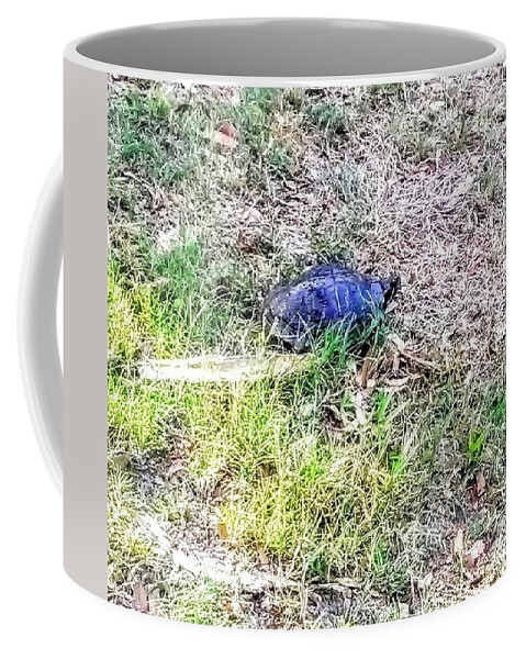 Turtle Coffee Mug featuring the photograph Turtle Crossing by Suzanne Berthier