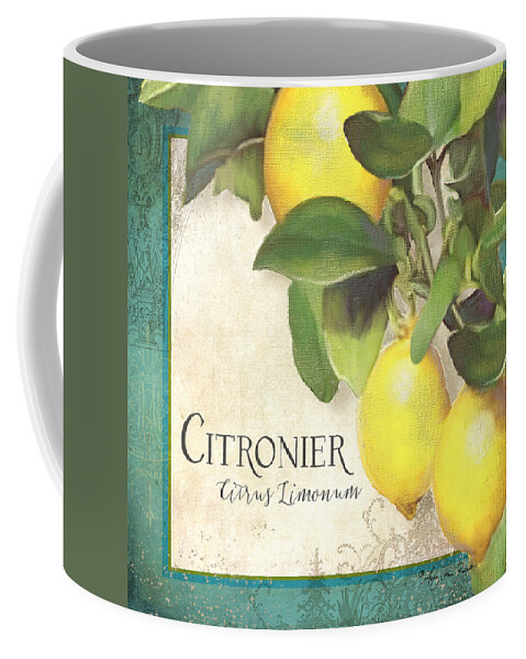 Lemon Coffee Mug featuring the painting Tuscan Lemon Tree - Citronier Citrus Limonum Vintage Style by Audrey Jeanne Roberts