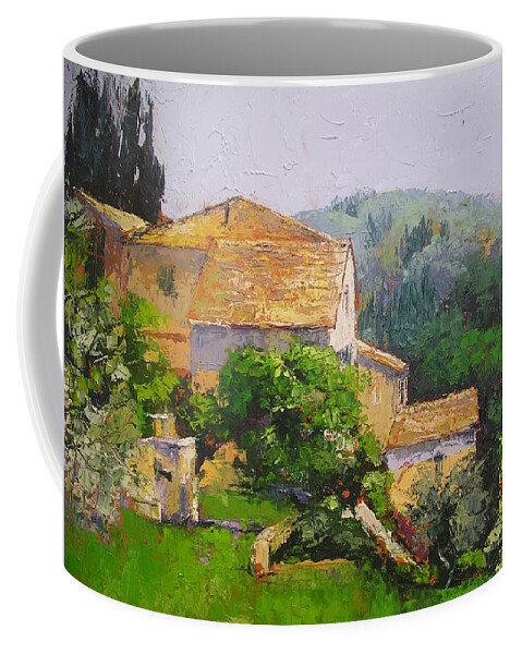 Tuscany Art Coffee Mug featuring the painting Tuscan Village by Chris Hobel
