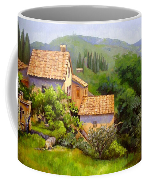 Landscape Coffee Mug featuring the painting Tuscan Village Memories by Chris Hobel