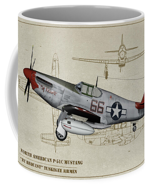 332nd Fighter Group Coffee Mug featuring the digital art Tuskegee P-51B By Request - Profile Art by Tommy Anderson