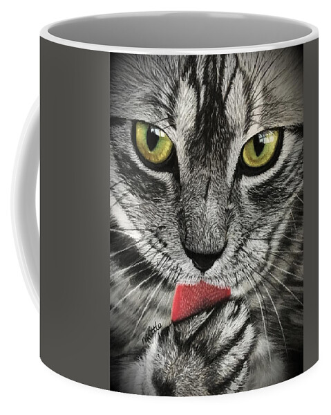 Cat Coffee Mug featuring the pastel Tweety Who? by Marlene Little