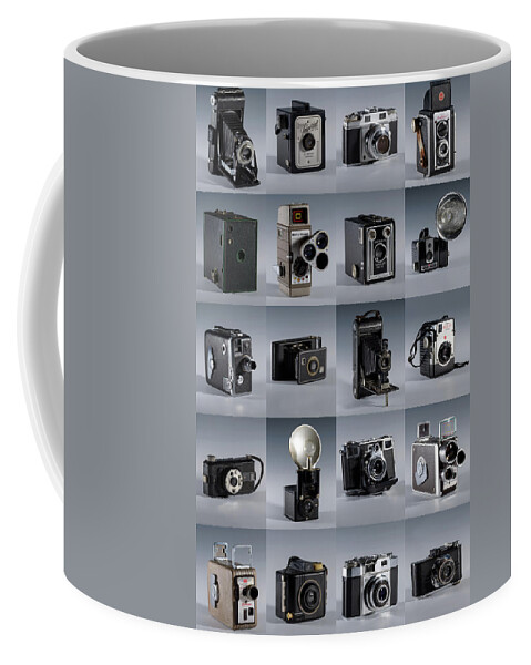 Old Camera Coffee Mug featuring the photograph Twenty Old Cameras - Color by Art Whitton