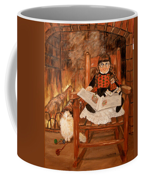 Doll Coffee Mug featuring the painting Twice Upon a Time by Quwatha Valentine