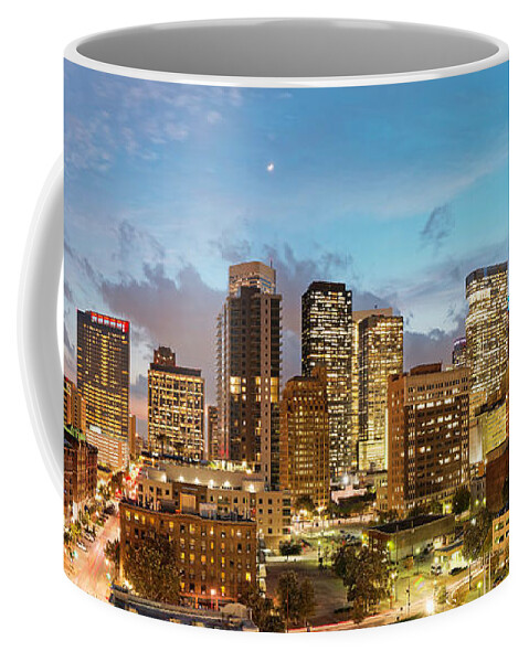 Downtown Coffee Mug featuring the photograph Twilight Panorama of Downtown Houston Skyline 2017- Harris County Texas by Silvio Ligutti