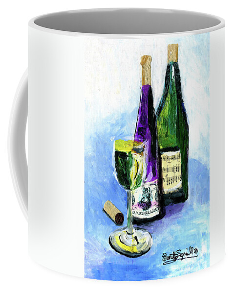 African Mask Coffee Mug featuring the painting Two Bottles of Wine by Everett Spruill
