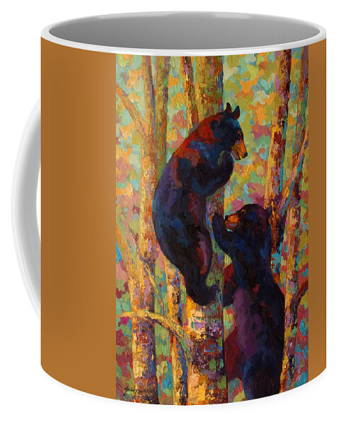 Bear Coffee Mug featuring the painting Two High - Black Bear Cubs by Marion Rose
