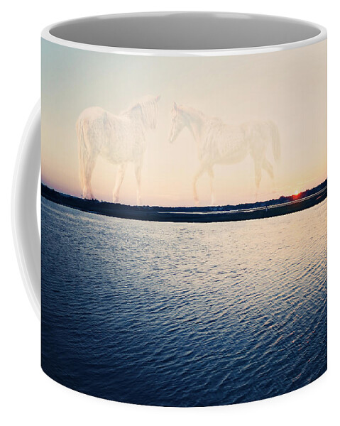 Surreal Coffee Mug featuring the photograph Two Horses at Sunset by Tina Baxter