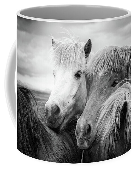 Horses Coffee Mug featuring the photograph Two icelandic horses black and white by Matthias Hauser