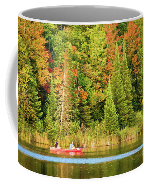 Michigan Coffee Mug featuring the digital art Two in the Red Canoe by Lori Dobbs