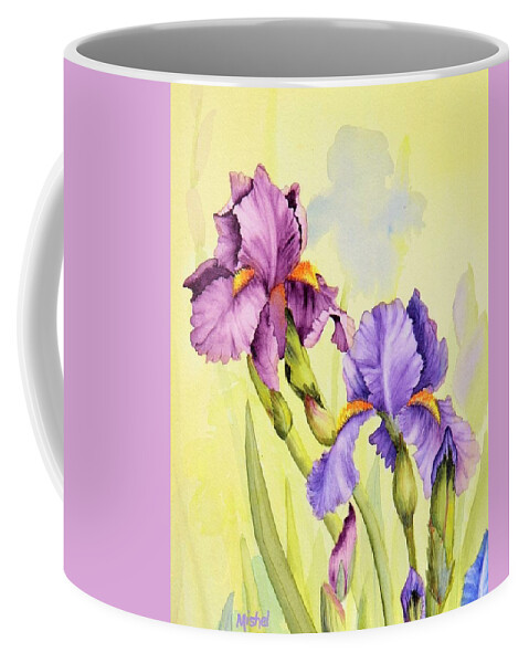 Iris Garden Coffee Mug featuring the painting Two Irises by Mishel Vanderten