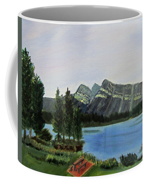 Lake Coffee Mug featuring the painting Two Jack Lake by Linda Feinberg