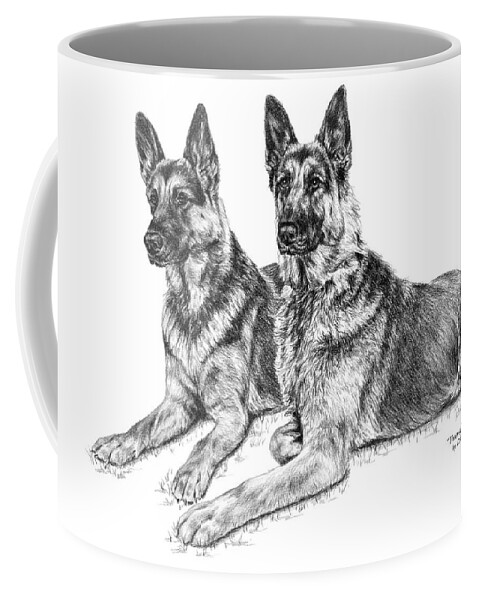 German Coffee Mug featuring the drawing Two of a Kind - German Shepherd Dogs Print by Kelli Swan