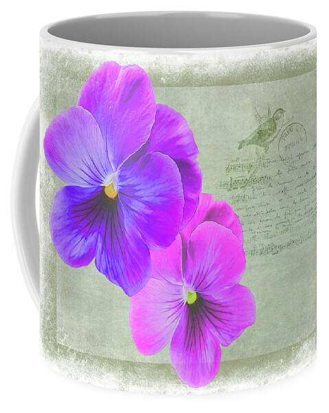 Pink Coffee Mug featuring the photograph Two Pansies by Cathy Kovarik