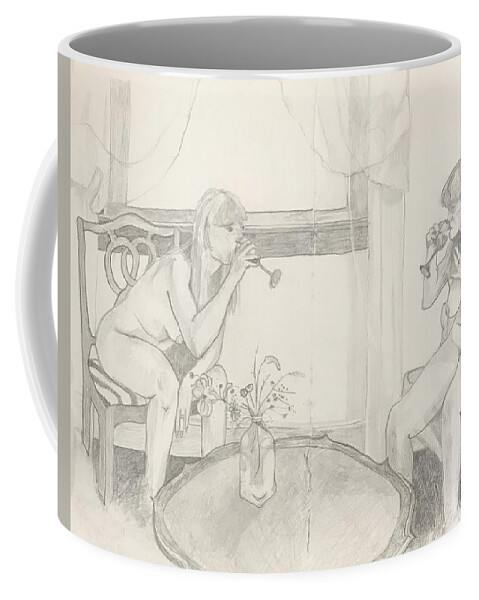 Figurative Coffee Mug featuring the drawing Two Sisters by Leah Tomaino