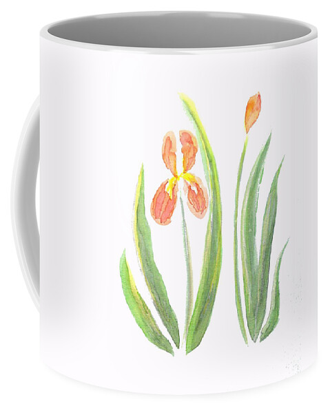 Art Coffee Mug featuring the painting Two Iris II watercolor by Delynn Addams
