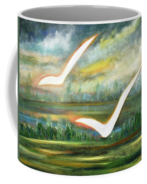 Two Coffee Mug featuring the painting Two White Birds by Gina De Gorna