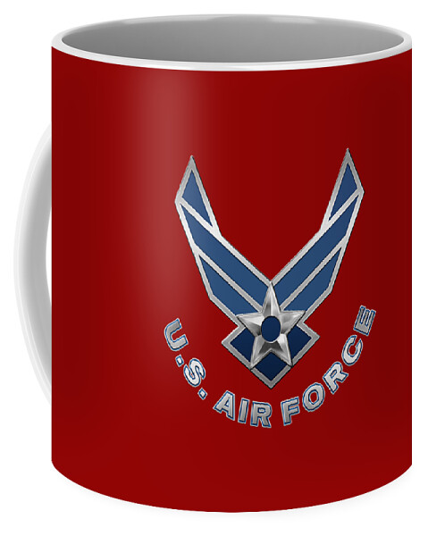 'military Insignia & Heraldry 3d' Collection By Serge Averbukh Coffee Mug featuring the digital art U. S. Air Force - U S A F Logo on Red Leather by Serge Averbukh