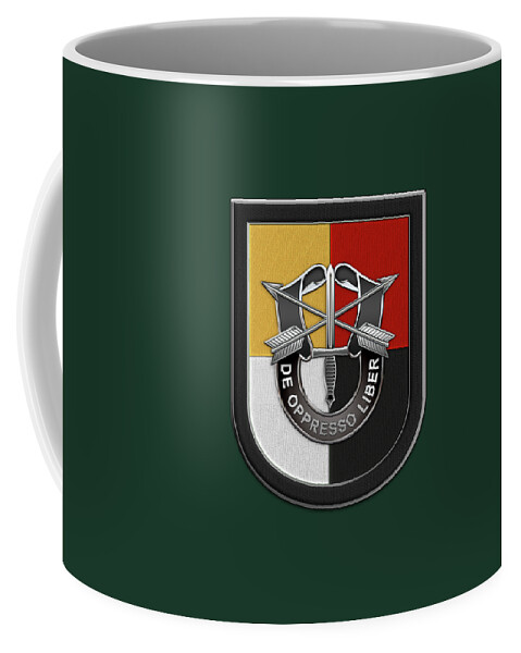 'u.s. Army Special Forces' Collection By Serge Averbukh Coffee Mug featuring the digital art U. S. Army 3rd Special Forces Group - 3 S F G Beret Flash over Green Beret Felt by Serge Averbukh