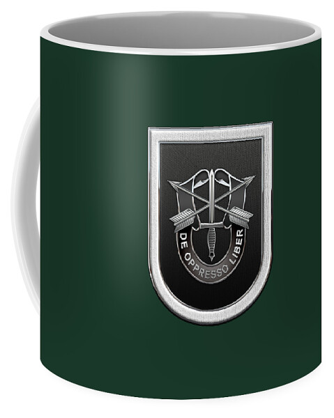 'u.s. Army Special Forces' Collection By Serge Averbukh Coffee Mug featuring the digital art U. S. Army 5th Special Forces Group - 5 S F G Beret Flash over Green Beret Felt by Serge Averbukh