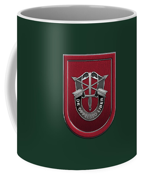 'u.s. Army Special Forces' Collection By Serge Averbukh Coffee Mug featuring the digital art U. S. Army 7th Special Forces Group - 7 S F G Beret Flash over Green Beret Felt by Serge Averbukh
