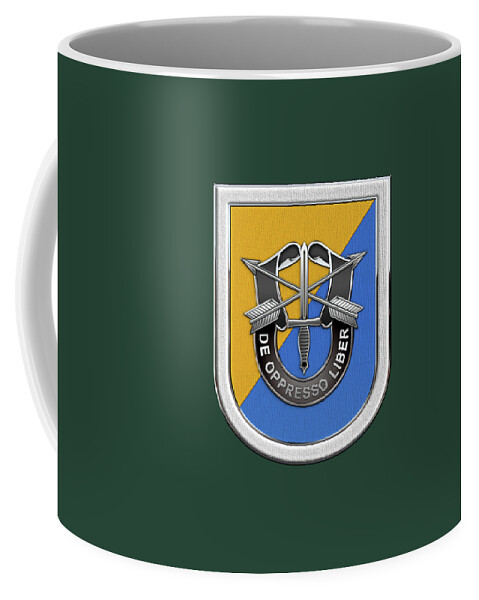 'u.s. Army Special Forces' Collection By Serge Averbukh Coffee Mug featuring the digital art U. S. Army 8th Special Forces Group - 8 S F G Beret Flash over Green Beret Felt by Serge Averbukh