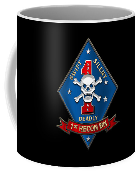 'military Insignia & Heraldry' Collection By Serge Averbukh Coffee Mug featuring the digital art U S M C 1st Reconnaissance Battalion - 1st Recon Bn Insignia over Black Velvet by Serge Averbukh