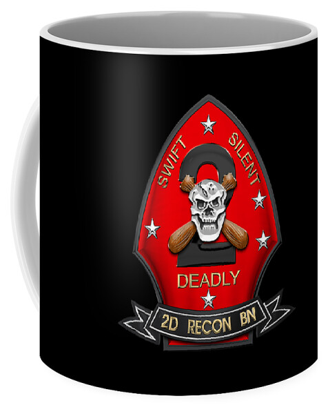 'military Insignia & Heraldry' Collection By Serge Averbukh Coffee Mug featuring the digital art U S M C 2nd Reconnaissance Battalion - 2nd Recon Bn Insignia over Black Velvet by Serge Averbukh