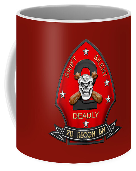 'military Insignia & Heraldry' Collection By Serge Averbukh Coffee Mug featuring the digital art U S M C 2nd Reconnaissance Battalion - 2nd Recon Bn Insignia over Red Velvet by Serge Averbukh