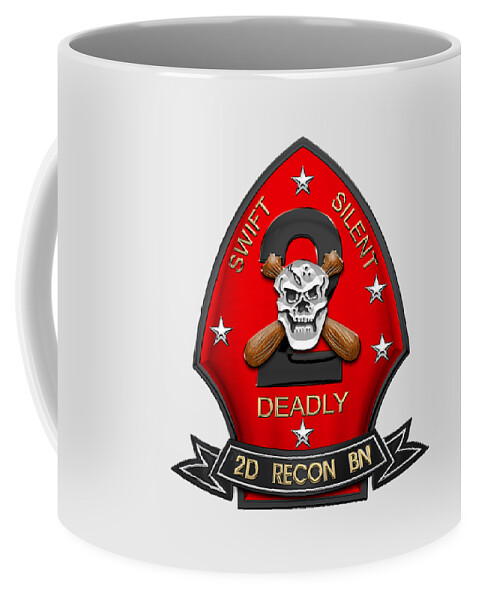 'military Insignia & Heraldry' Collection By Serge Averbukh Coffee Mug featuring the digital art U S M C 2nd Reconnaissance Battalion - 2nd Recon Bn Insignia over White Leather by Serge Averbukh
