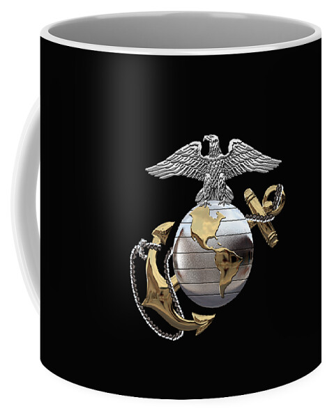 'usmc' Collection By Serge Averbukh Coffee Mug featuring the digital art U S M C Eagle Globe and Anchor - C O and Warrant Officer E G A over Black Velvet by Serge Averbukh