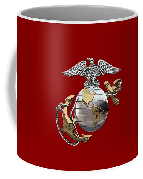 'usmc' Collection By Serge Averbukh Coffee Mug featuring the digital art U S M C Eagle Globe and Anchor - C O and Warrant Officer E G A over Red Velvet by Serge Averbukh