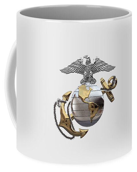 'usmc' Collection By Serge Averbukh Coffee Mug featuring the digital art U S M C Eagle Globe and Anchor - C O and Warrant Officer E G A over White Leather by Serge Averbukh