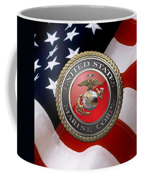 'military Insignia & Heraldry 3d' Collection By Serge Averbukh Coffee Mug featuring the digital art U S M C Emblem over American Flag by Serge Averbukh