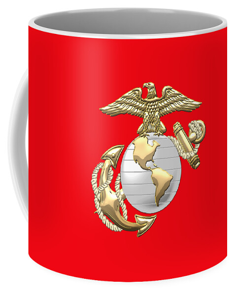 'military Insignia & Heraldry 3d' Collection By Serge Averbukh Coffee Mug featuring the digital art U. S. Marine Corps Eagle Globe and Anchor - E G A on Red Leather by Serge Averbukh